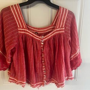 Free People Red Striped Women's Top